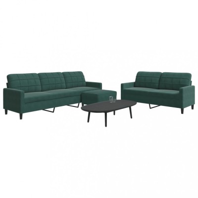 vidaXL Set de canapele cu perne, 3 piese, verde &amp;icirc;nchis, catifea 3278483 foto