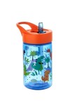 Cumpara ieftin Sticlă de apă pentru copii, cu pai, 430 ml, dinozauri, capac rabatabil, pentru școală și grădiniță