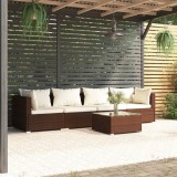 Cumpara ieftin Set mobilier de grădină cu perne, 5 piese, maro, poliratan