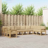 Set canapele exterior vidaXL, 10 piese, lemn acacia, alb &amp; bej, perne incluse, modular, gradina