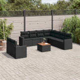 VidaXL Set canapele de grădină cu perne, 10 piese, negru, poliratan