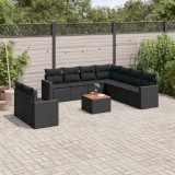Cumpara ieftin Set canapele de grădină cu perne, 10 piese, negru, poliratan