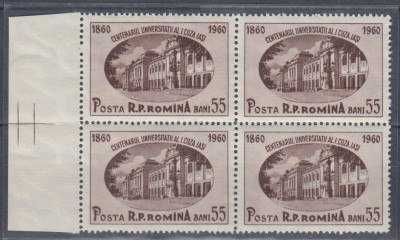 ROMANIA 1959 LP 486 CENTENARUL UNIVERSITATII A.I.CUZA IASI BLOC DE 4 TIMBRE MNH foto