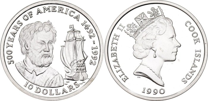 Cook Islands 1990 - 10 dollars, Amerigo Vespucci, argint, PROOF