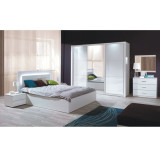 Set dormitor (dulap + pat 160x200 + 2x noptiere), alb alb lucios HG, ASIENA
