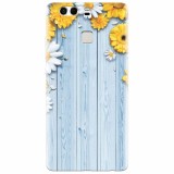 Husa silicon pentru Huawei P9, Sunflower On Blue Wood