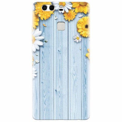 Husa silicon pentru Huawei P9 Plus, Sunflower On Blue Wood foto