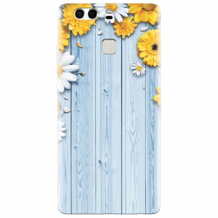 Husa silicon pentru Huawei P9 Plus, Sunflower On Blue Wood