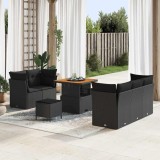 VidaXL Set de canapea de grădină cu 8 piese, perne incluse, rattan polietilenic negru, din lemn de acacia