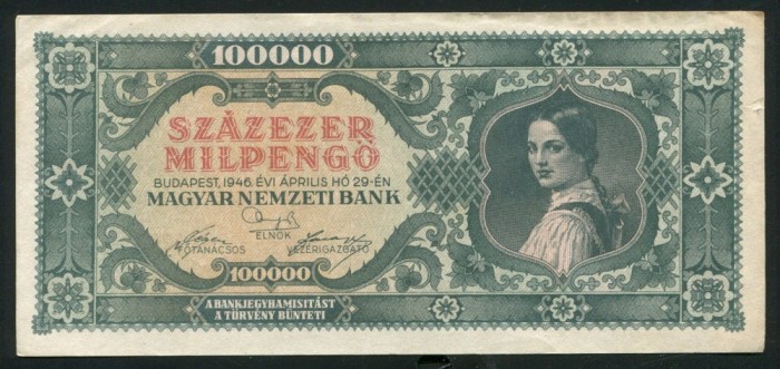 t760 UNGARIA o suta de mii de milioane Pengo 1946 Sz&aacute;zezer Mil Pengő SUPERINFLATIE VF