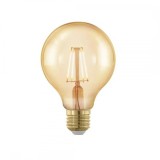 Bec cu filament LED G80, soclu E27, 6W, lumina rece, sticla decorativa