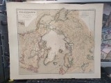 Polar-Karte, Gotha, Justus Perthes, Hartă 1868, gravură color, Polul Nord, Groenlanda incomplet cartografiată