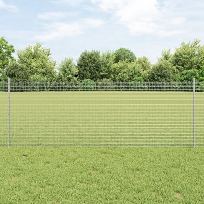 vidaXL Zid de s&amp;acirc;rmă sudată cu 5 st&amp;acirc;lpi U Argintie 0.8x10 m Oțel foto