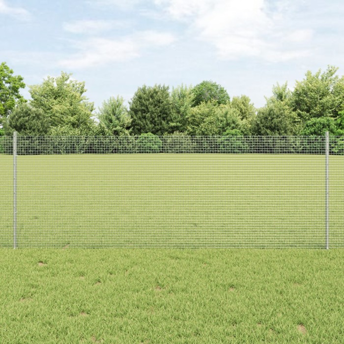 vidaXL Zid de s&acirc;rmă sudată cu 5 st&acirc;lpi U Argintie 0.8x10 m Oțel