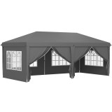 Outsunny Tonnelă de grădină Cort pliant Laterale detașabile Cadru din oțel &icirc;ntărit Geantă de transport 3x6m Gri &icirc;nchis | Aosom Romania