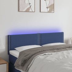 vidaXL Tăblie de pat cu LED, albastru, 144x5x78/88 cm, textil 3121476
