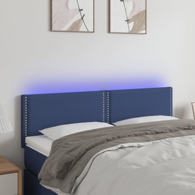 vidaXL Tăblie de pat cu LED, albastru, 144x5x78/88 cm, textil 3121476 foto