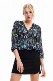 Cumpara ieftin Desigual bluza 23WWBW06 WOMAN WOVEN BLOUSE LONG SLEEVE femei, culoarea albastru marin, in modele florale