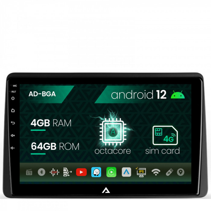 Navigatie Dacia Duster (2018-2021), Android 12, A-Octacore 4GB RAM + 64GB ROM, 10.1 Inch - AD-BGA10004+AD-BGRKIT374