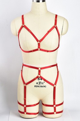 Q588-3 Set fetish din benzi elastice accesorizat cu inele metalice foto