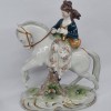 Bibelou portelan german vintage Scheibe-Alsbach - Doamna aristocrata pe cal - stil Rococo