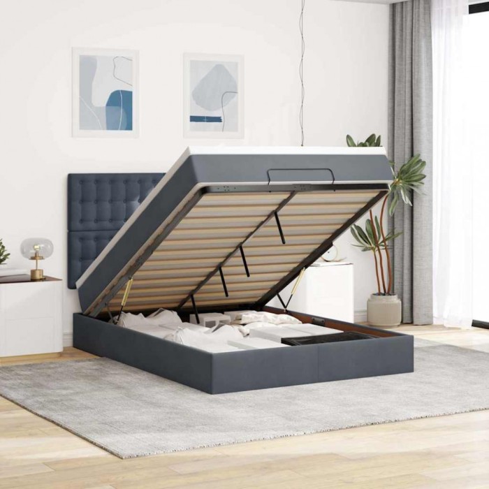 vidaXL Cadru de pat otoman cu saltele Gri &icirc;nchis 140x190cm catifea 3313614