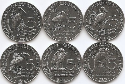 Burundi Sert 6 - 5, 5, 5, 5, 5, 5 Franci 2014 - Pasari, Aluminiu, V22, UNC !!! foto