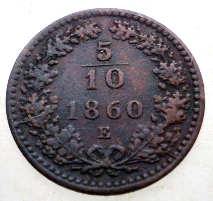 F.247 AUSTRIA 5/10 KREUZER 1860 E RARA