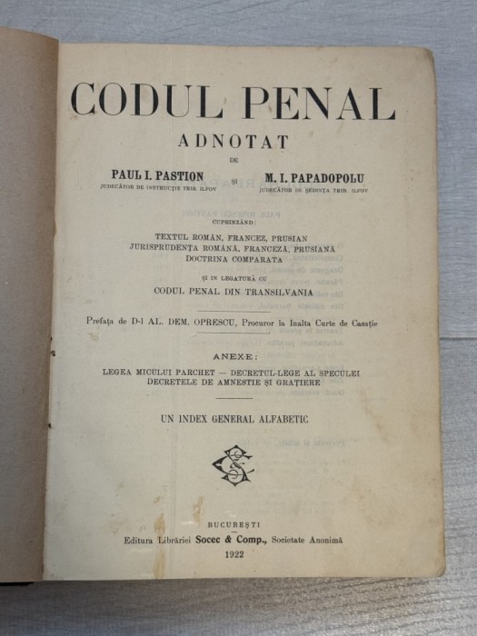 Codul penal adnotat, 1922(cu semnaturile autorilor)