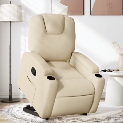 vidaXL Fotoliu rabatabil cu ridicare pe verticală, crem, textil 3204377 foto