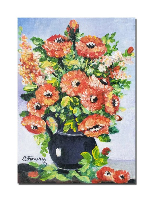 Tablou pictat manual, Vaza cu maci regali, 35x25cm ulei pe panza, Constantin Feraru