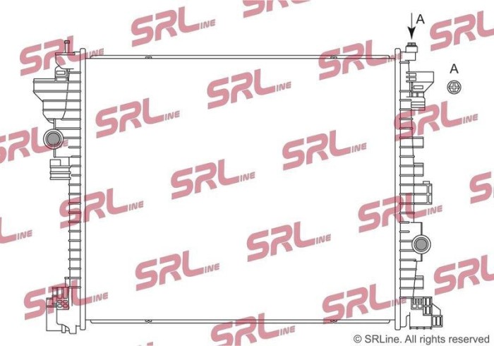 Radiator Alfa Romeo Giulia, Stelvio, motor: 2.0 T, 2.2 d, 2.9 V6 T, intrare/iesire conectare rapida, 579x493x26, SRLine, Aluminiu/ Plastic brazat,