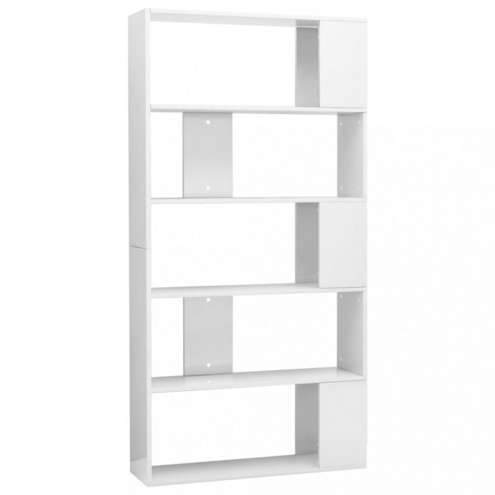 Bibliotecă/Separator cameră, alb extralucios, 80x24x159 cm, PAL