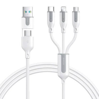 Cablu de incarcare si transfer date, 5 in 1, Lightning, USB-C, Micro USB, USB-A, lungime 1.2 m, alb foto