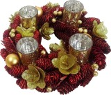 Coronita advent rosie MagicHome pentru Craciun, 37x37x9 cm