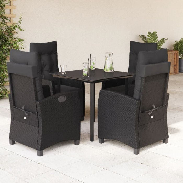 vidaXL Set mobilier de grădină cu perne, 5 piese, negru, poliratan