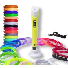 Creion 3D cu filament, galben alb, set complet 1.75 mm, 20 culori, 110 m, ecran LCD, temperatura reglabila, duza ceramica