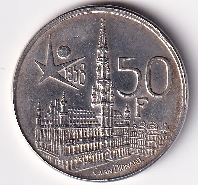 Belgia 50 Francs 1958 - (Brussels World&#039;s Fair 1958) Argint 12.5g/835, KM-151.1