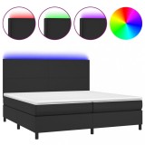 Cumpara ieftin Pat cu arcuri, saltea si LED, negru, 200x200cm, piele ecologica