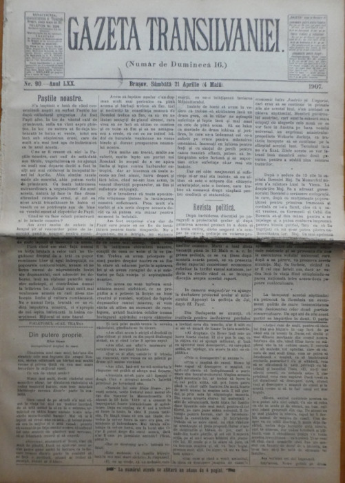 Gazeta Transilvaniei , Numer de Dumineca , Brasov , nr. 90 ,1907 , Nr. de Paste