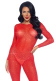 Catsuit Transparent cu Strasuri Leg Avenue, Rosu
