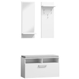 Set cuier si pantofar cu oglinda SL P003, Pal Melaminat, 3 agatatori, banca, spatiu depozitare, polita, alb