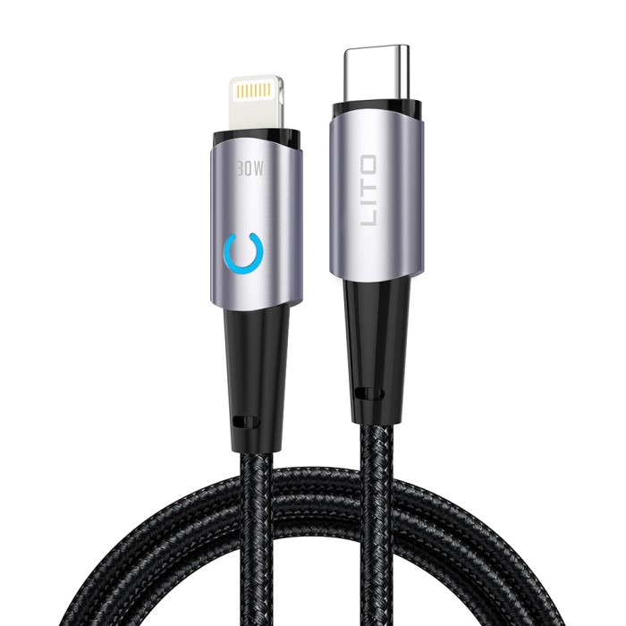 Lito - Data Cable (LD10) - Type-C to Lightning Fast Charging 30W, with LED, 1m - Black