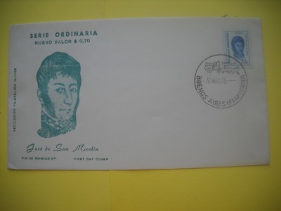 HOPCT PLIC S FDC NR 832 EROU NATIONAL/ GENERAL JOSE DE SAN MARTIN 1973-ARGENTINA -NECIRCULAT foto