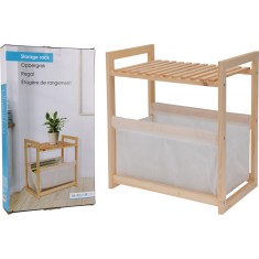 Raft de depozitare din lemn cu cos textil