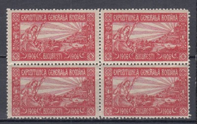 ROMANIA 1906 EXPOZITIUNEA GENERALA BUCURESTI BLOC 4 VINIETE CULOAREA ROSU MNH foto