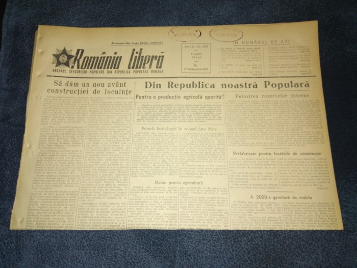ZIARUL ROMANIA LIBERA 17 SEPTEMBRIE 1953