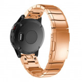 Cumpara ieftin Curea ceas Smartwatch Garmin Fenix 7X / 6X / 5X Plus / 5X / 3 HR / 3, 26 mm Otel inoxidabil iUni Rose Gold Link Bracelet
