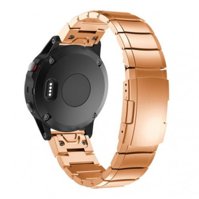 Curea ceas Smartwatch Garmin Fenix 7X / 6X / 5X Plus / 5X / 3 HR / 3, 26 mm Otel inoxidabil iUni Rose Gold Link Bracelet foto