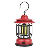 Lampa portabila camping, Felinar Vintage cu carlig, ABS, Iluminare 21 COB LED, Intensitate reglabila, Acumulator inclus, 5W, eMazing, Rosu